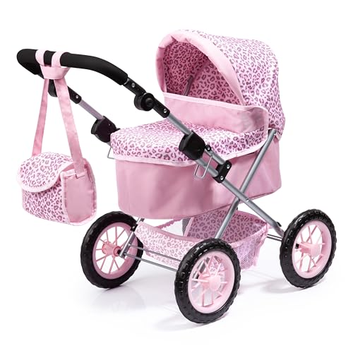 Bayer Design - 13002AA; Puppenwagen Trendy, höhenverstellbar, zusammenklappbar, mit Umhängetasche und Einkaufskorb, 68 x 40 x 64 cm, Pink, Leopard