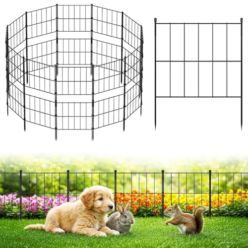 NEYCIL Gartenzaun Tierbarriere 24 Paneele Randdekor 43,2 cm (H) x 7,9 m (L), Rechteckiger Gartenzaun Stapelbar 12 Paneele 81,3 cm (H) x 3,9 m (L), Kein Graben Hundezaun für Hof, Terrasse