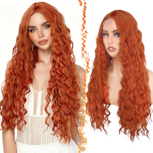 BARSDAR Lange Lockige Perücke Ingwer Rot, 76 cm Dick Weiche Synthetische Kostüm Perücke Natürlich Aussehende Leichte Brave Cosplay Party Halloween Perücken für Damen