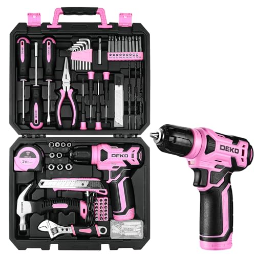 Werkzeugkoffer Akkuschrauber Werkzeugkasten Werkzeug Koffer Werkzeugset：DEKO Werkzeugkiste Bestückt 126-tlg. professionelle Werkzeugkiste für Heimwerker, für Büros und Garten, Rosa