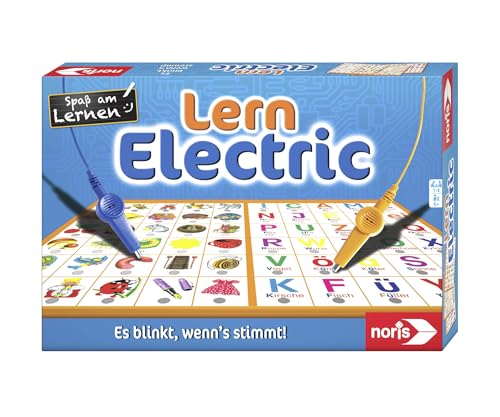 Noris Lern-Electric Lernspiel ab 6 Jahren – klassisches Zuordnungsspiel mit Lichtsignal – blinkt bei richtiger Antwort – Wissensspiel für Kinder – pädagogisches Lernspiel Jungen Mädchen Schule