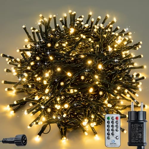 LED Lichterkette für Außen & innen,10m,100 LEDs, Weihnachtsbeleuchtung Außen, Wasserdicht, 8 Leuchtmodi, Timer-Funktion, Lichterkette Weihnachtsbaum (warmes Weiß)