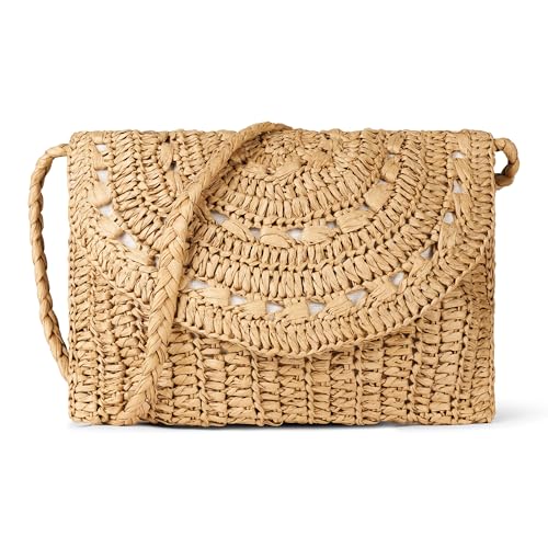 Karmagonia Umhängetasche im Boho Stil - handgemacht und nachhaltig aus Palmblättern - Sommer Strandtasche, Strohtasche, geflochtene Basttasche, Crossbody Bag für Damen