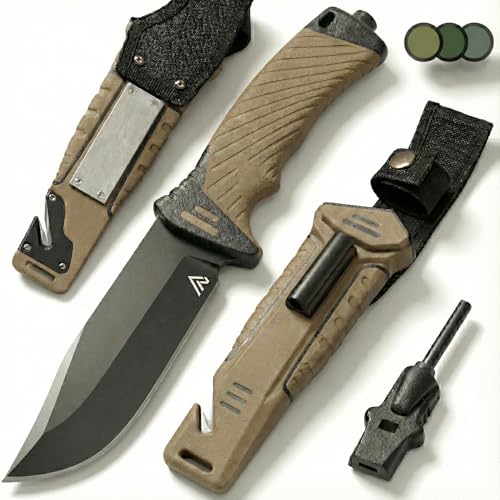 naifu® - The Hunter X Outdoor-Messer Feststehende Messer 12 CM - mit Kydex Holster - Bushcraft Messer - Perfektes survivalmesser - Feuerstarter und Schleifstein enthalten