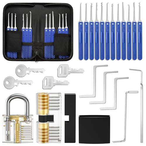 Eventronic Lockpicking Set, 17-Teiliges Dietrich Set mit 2 Transparentem Trainingsschlössern und Anleitung für Schlosserei, Anfänger und Profisrleicht