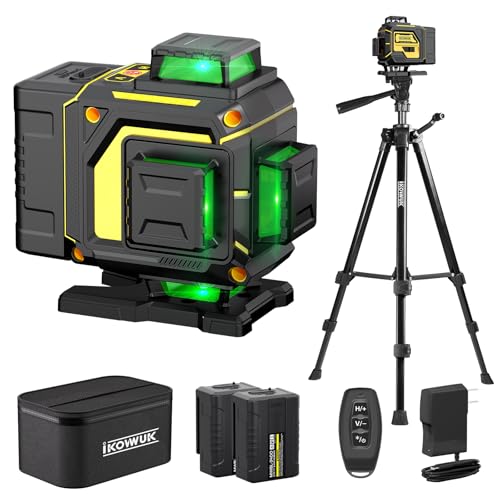 Kreuzlinienlaser mit Stativ, 4D 16 Linienlaser Grün Kreuzlaser 4x360° Laser Wasserwaage Kreuzlaser Selbstnivellierend für Innenbereich Baustelle Mit 1.27M Stativ, 4800mAh Batterien, Fernbedienung