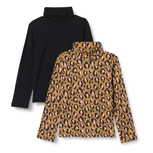 Amazon Essentials Mädchen Rollkragenshirt, 2er-Pack, Mini Leopardenmuster/Schwarz, 8 Jahre
