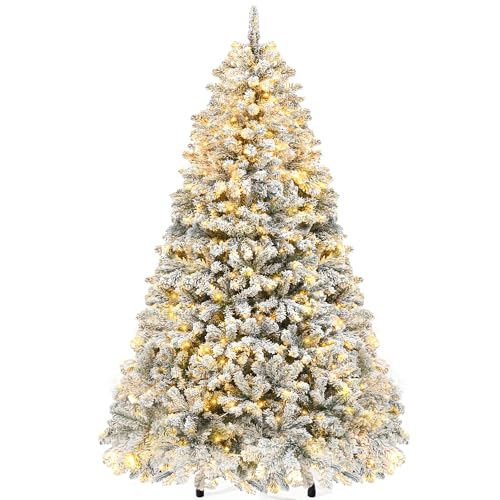 YITAHOME 230cm Künstlicher Weihnachtsbaum mit Schnee und 550 warmweißen LED-Lichtern, 1346 Spitzen, realistische Kiefer mit leicht zusammenklappbarem und Metallständer, schnelle Montage für Zuhause