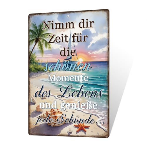 Putuo Decor Vintage Plakat Wind Strand Illustration schätzen Zeit Textur Metall Wandschilder Wohnzimmer Küche Schlafzimmer Ferienhaus Wanddekoration