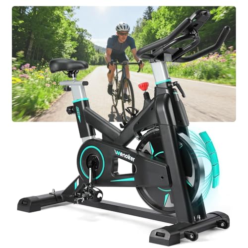 [2026 Testversion] Wenoker Heimtrainer Fahrrad mit APP Magnetwiderstand Stationäres Fahrrad für Zuhause, Indoor Bike mit Flüsterleise, Schweres Schwungrad und Verbesserter LCD-Monitor, Bis 160KG