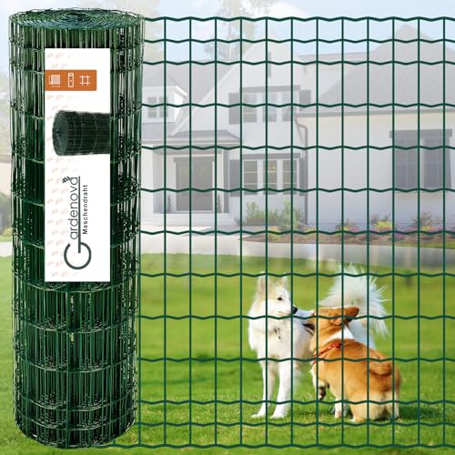 1x25m Gartenzaun Zaun PVC-beschichtet & verzinkt Maschendraht Metallzaun Drahtstärke 2,1 mm Maschen 5x5cm / 5x10cm, Tiefgrün – Robustes Drahtgeflecht für Garten, Tiere und Beet