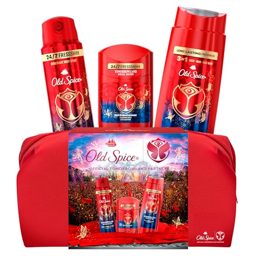 Old Spice Tomorrowland Geschenkset in Sonderedition mit Kulturtasche, Deostick, Deospray und Duschgel, 24-7 Frischhh bei täglicher Anwendung