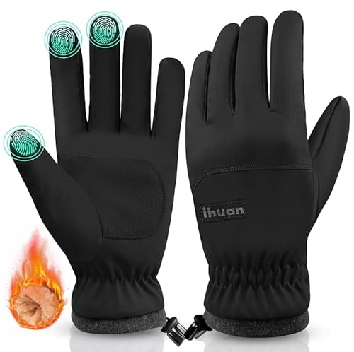 ihuan Thermo Fahrradhandschuhe Herren Damen -Warme Schnee WinterHandschuhe Touchscreen Wasserdicht Winddicht rutschfest Sporthandschuhe für Radfahren, Laufen, Skifahren, Wandern