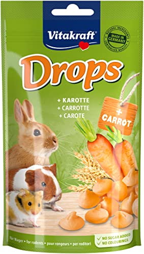 Vitakraft Drops, Leckerlis für Hasen und Hamster, mit Karotte, ideal zum Verwöhnen, ohne Zusatz von Zucker (1x 75g)