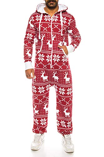 Crazy Age Herren Sternen Jumpsuit Herren Overall Herren Strampelanzug Sweat Jumpsuit Herren Latzhose Körperanzug Kapuzenpullis (4XL, Bordeaux (RT905))