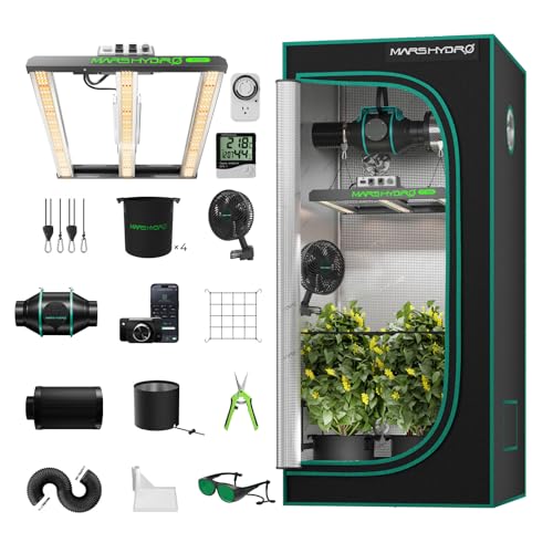 Mars Hydro Smart Growzelt Komplettset,FC1500 Samsung App Fernbedienung Dimmbar LED Lampe,80X80X160cm 1680D Hohe Reflektivität Mylar Grow Box Komplettset,4