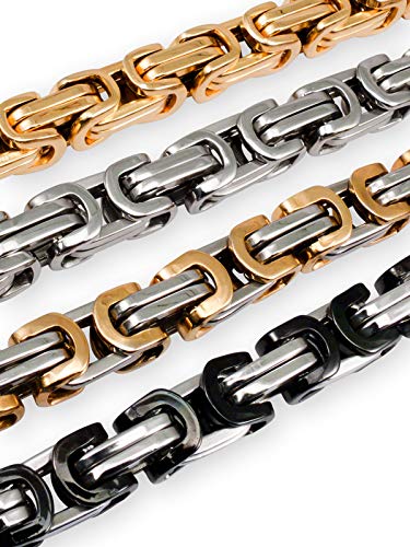 Fly Style 9 mm Starke Vierkant-Königskette oder Königs-Armband aus Edelstahl, Farbwahl:Silber/schwarz, Längen:50 cm