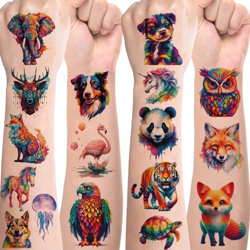 Wasserfarben Tiere Tattoos für Kinder,10 Blätter Kindertattoos Hautfreundlich Set Temporär Tattoos für Mädchen Junge,Mitgebsel Kindergeburtstag Gastgeschenke Party Deko