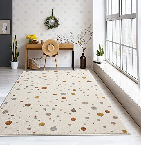 the carpet Beat Kids Moderner Weicher Kinderteppich, Weicher Flor, Pflegeleicht, Farbecht, Punkte Muster, Creme, 120 x 170 cm