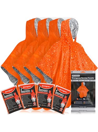 aZengear Notfall-Survival-Poncho (4 Stück) Thermo-Mylar-Folienbeschichtung Decke für Wärmehaltung und Regen | wendbar mit Kapuze | wasserdicht, Winddicht, tragbar, freihändig, Outdoor-Kit