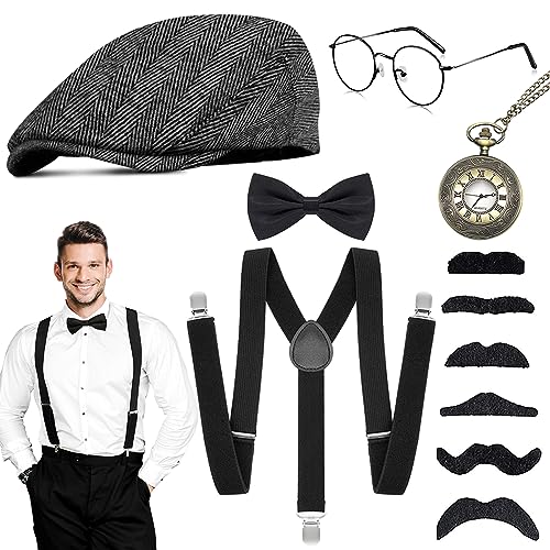 WEARXI 20er Jahre Herren Accessoires, Halloween Kostüm Herren, Peaky Blinders Kostüm, Mafia Halloween Kostüm Herrens Hosenträger, Karneval Kostüme Herrens,1920er Zubehör Kostüme für Partys