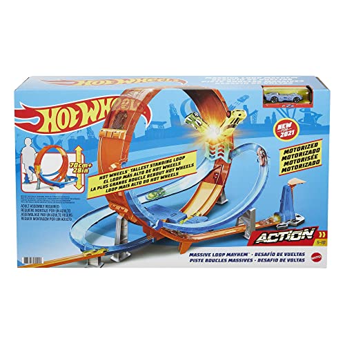 Hot Wheels HCB00 - Riesen Looping Crash Trackset mit ca. 70 cm breitem Looping und 1 Fahrzeug, Spielzeug Autorennbahn ab 5 Jahren