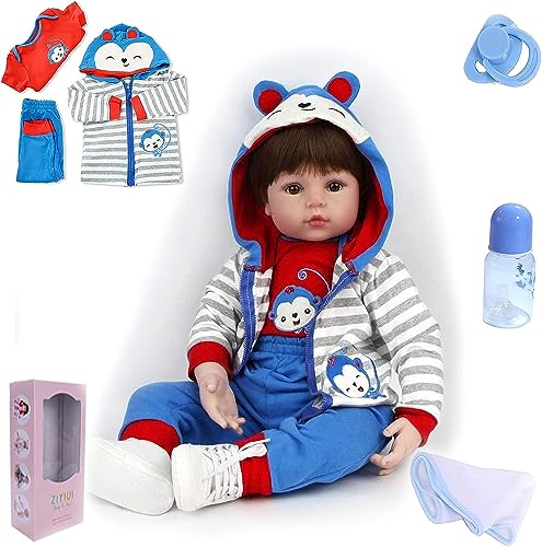 ZIYIUI Reborn Babypuppe - 22 Zoll 55 cm weicher Vinylkörper mit Handgefertigt Realistische Neugeborene Baby Mädchen Jungen Spielzeug Geschenk wie EIN echtes Baby