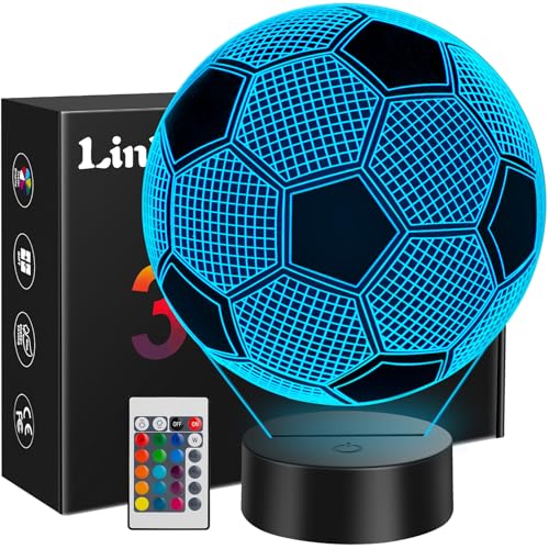 Linkax Fussball Geschenke Jungen Mädchen, Weihnachtsgeschenke Nikolaus Geschenk Junge 5 6 7 8 9 10 jahre, Adventskalender Fußball 3D Nachtlicht Kinder Zimmer Deko Optische Täuschung Lampe 16 Farben