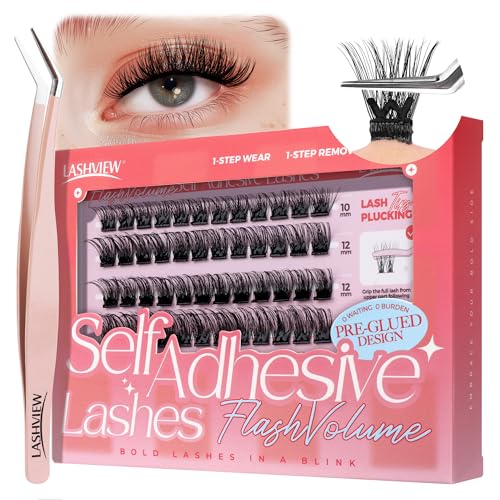 LASHVIEW Selbstklebende Wimpern, 3 Sekunden zum Aufsetzen, Super-Portabilität Einfach für Einsteiger. 24-Stunden-Halt, Ideal für Jeden Anlass 72 Stück 10-16 mm (Z02)
