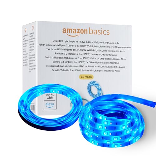 Amazon Basics Smarter LED-Lichtstreifen, 5 m, RGBW, nur für Alexa geeignet, Mehrfarbig