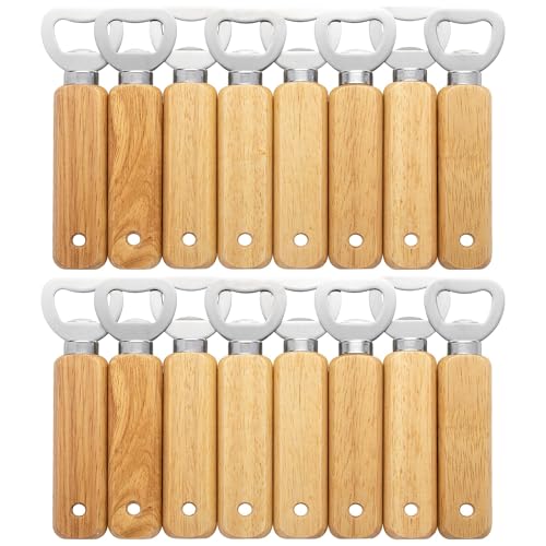 Gravierbare Flaschenöffner aus Holz, 16 Stück tragbare Bierflaschenöffner für Getränke, Apfelwein, Bar, Heim-Gadgets