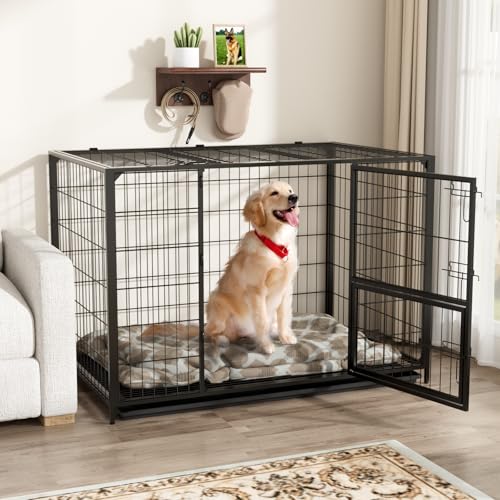 VOWNER Hundekäfig Hochbelastbar, 3 Türen Hundebox, 104 x 68 x 73 cm, für mittelgroße und große Hunde, 2 abnehmbare Türen mit Herausnehmbares Bodenschale, XL Gitterbox für Zuhause, Schwarz
