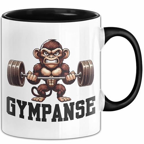 Gympanse Tasse Fitness Gym Affe Schimpanse Bodybuilding (Schwarz)