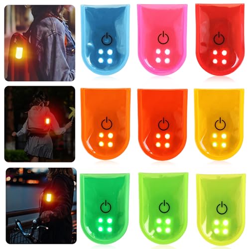 GOMETY 8 Stück Reflektierende LED-Sicherheitslicht-Blinklichter, 3 Modi Blinklicht LED Clip-on, 4 LED Clip Blinklicht Reflektierende für LED Blinklicht Schulranzen, Lauflicht Kinder Sicherheitslicht
