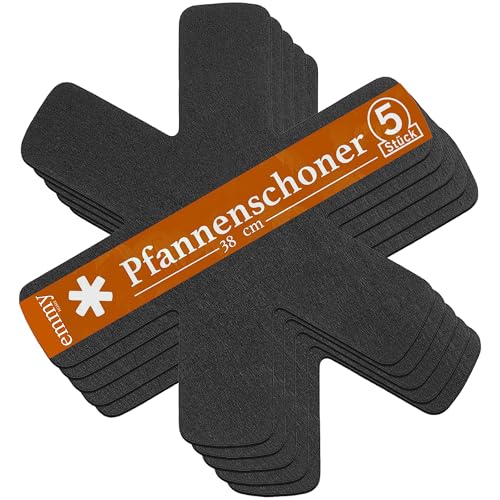 Emmy Home Pfannenschoner - Pfannenschutz Filz 5 Stück Stapelschutz, 38 cm Extra Dicke Topfuntersetzer Anpassbare Größe Topfschoner (5er)