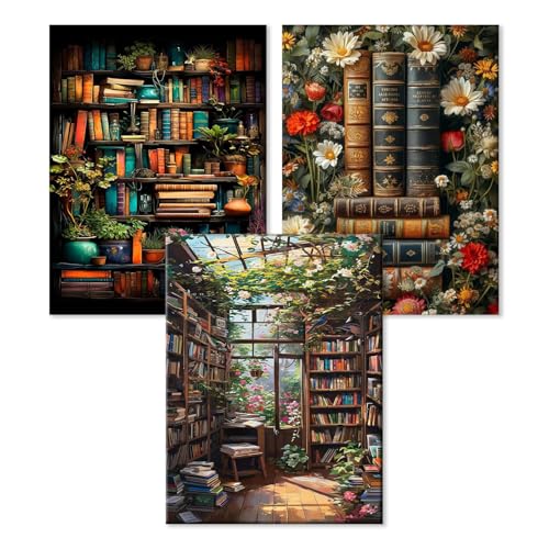 WEMEON Stück Malen Nach Zahlen Erwachsene(30X40cm)- Bücherregal Malen nach Zahlen, Malen Nach Zahlen Kit mit 9 Pinseln, Acrylfarben Handgemalt Ölgemälde Leinwand für Home Decor