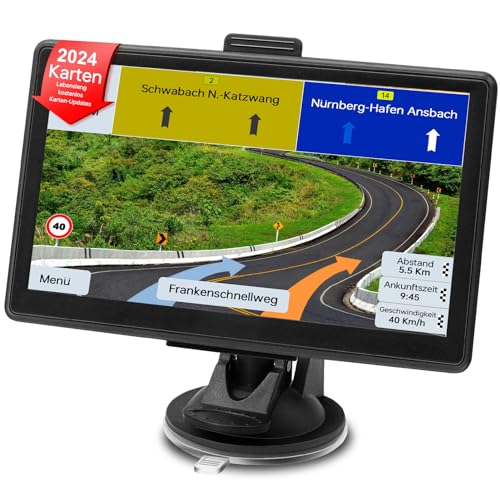 GPS Navi Navigationsgerät für Auto 2024 - Lehwey Navigation für Auto PKW LKW 7 Zoll Europa UK 52 Karten Lebenslang Kostenloses Kartenupdate Navi mit POI Blitzerwarnung Sprachführung Fahrspurassistent