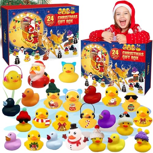 Adventskalender 2025 Kinder, 24-tägiger Weihnachts Adventskalender Enten, Baby Advent Calendar Quietscheenten Gummi Enten Weihnachten Geschenke für Mädchen Jungen, Duck Advent Calendar