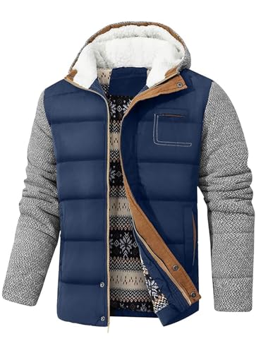 Zaitun Herren Winterjacke Warme Fleecejacke Gefüttert Windbreaker mit Kapuze Winddichte Outdoor Jacken Thermo Puffer Jacke