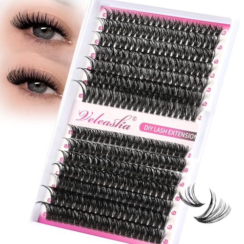 Veleasha Lash Clusters Flauschige Wimpernerweiterungen 266Stück 50D+60D Volumen Einzel Wimpern DIY Wimpernerweiterungen D Curl Wispy Natürliche 8-16MM gemischte Cluster Wimpern (50D+60D)