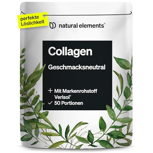 natural elements Collagen Pulver 500 g – Kollagen Hydrolysat Peptide – Kollagen Typ 1 und 3 – perfekte Löslichkeit, natürlicher Geschmack ohne Aromen – laborgeprüft und in Deutschland produziert