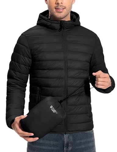 Pioneer Camp Steppjacke Herren mit Kapuze Leichte Winterjacke für Männer Verpackbar Wasserdicht Outdoor Übergangsjacke mit 6 Taschen und Aufbewahrungstasche(Black;M