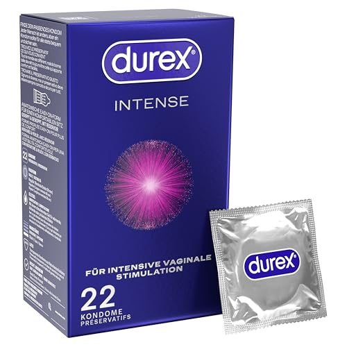 Durex Intense Kondome – Mit Noppen, Rippen & mit Desirex-Gel befeuchtet – Perfekter Sitz & leichtes Abrollen – 22 Kondome (1er Pack)