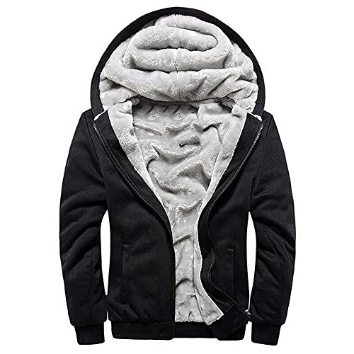 MANLUODANNI Hoodie Herren, Men's Kapuzenpullover mit Tasche Dicker Pullover Jacke Sweatjacke Kapuzenjacke Sweater Casual Kapuzenpulli mit Imitat-Vlies Schwarz L