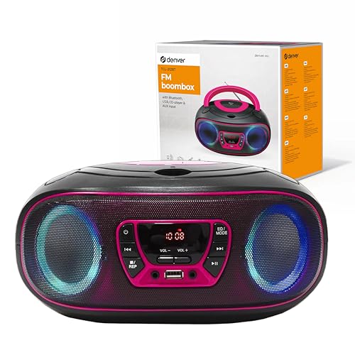 DENVER TCL-212BT Bluetooth Boombox mit Top-Loading CD-Player, USB MP3-Wiedergabe, FM-Radio, AUX und 2x2W RMS