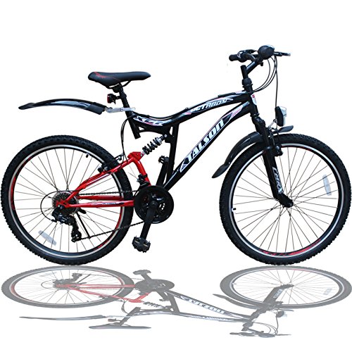 26 Zoll Mountainbike Fahrrad MIT VOLLFEDERUNG & Beleuchtung 21-Gang Shimano OXT RED