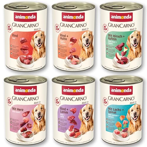 animonda GranCarno Adult Herzhafte Variation (6 x 400 g), Hunde Nassfutter für ausgewachsende Tiere, Nassfutter für Hunde mit 100% frischen, fleischlichen Zutaten, Hundefutter ohne Getreide