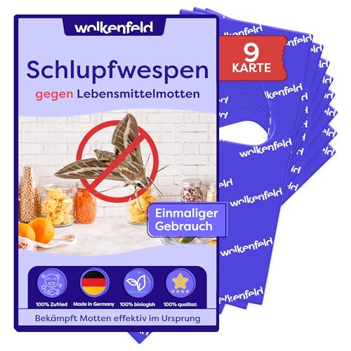Wolkenfeld Schlupfwespen gegen Lebensmittelmotten – 9 Karten mit 1 Lieferung – Effektive & Chemiefreie Mottenbekämpfung – Natürliche Alternative zu Mottenfallen, Sprays & Pheromonfallen