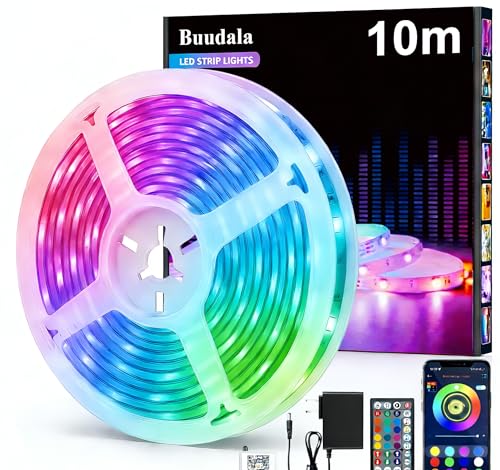 LED Strip 10m, LED Streifen Bluetooth RGB Led Band Selbstklebend mit Fernbedienung und APP. Musik Sync, Timer-Einstellung Dimmbar Led Stripes Lichterkette für Zimmer Partei deko