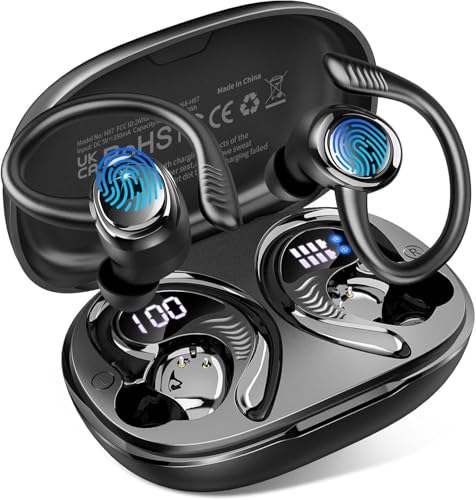 Bluetooth 5.4 Kopfhörer Sport, 2026 Neu In Ear Kopfhörer Kabellos Bluetooth mit 6D Stereo/4 ENC Mic, 50H Noise Cancelling Ear buds, Over-Ear Sportkopfhörer mit Ohrhaken, IP7 Wasserdicht Ohrhörer